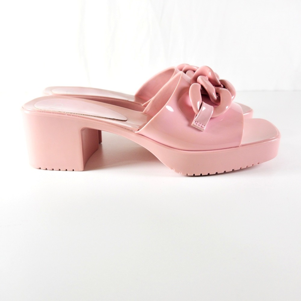 BP Lollie Jelly Platform Slide‎ Sandal Chunky Heel Chain Link Baby Pink Womens 8